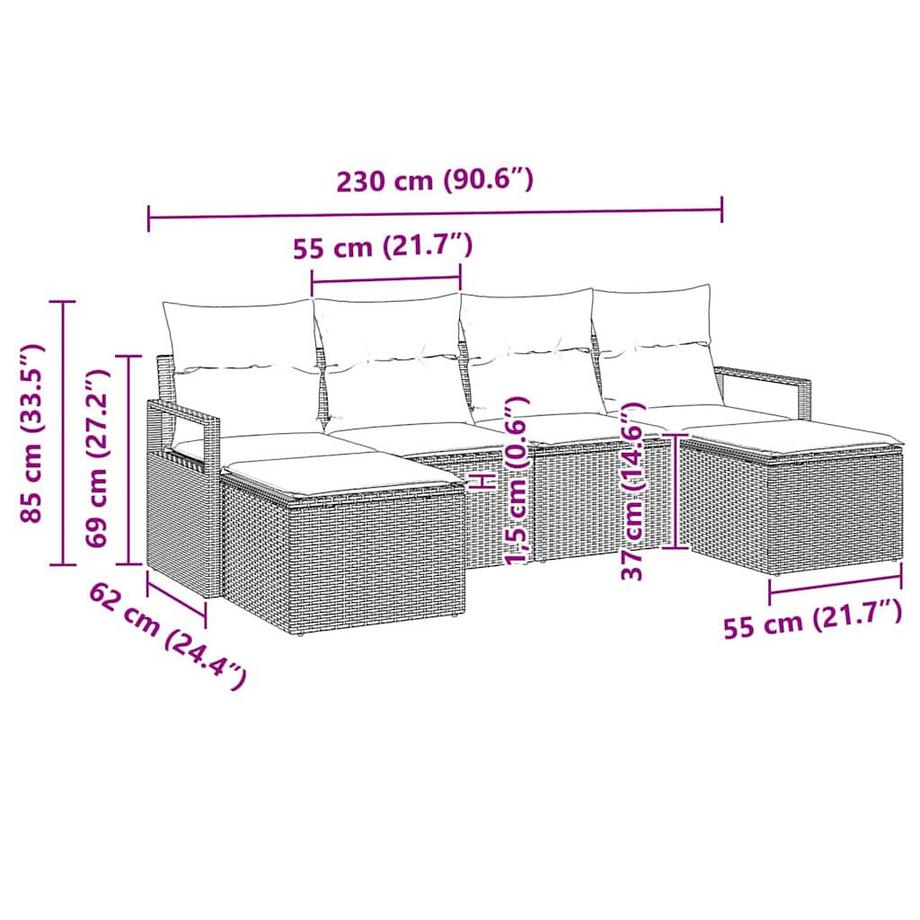 VidaXL Canapé d’extérieur poly rattan  