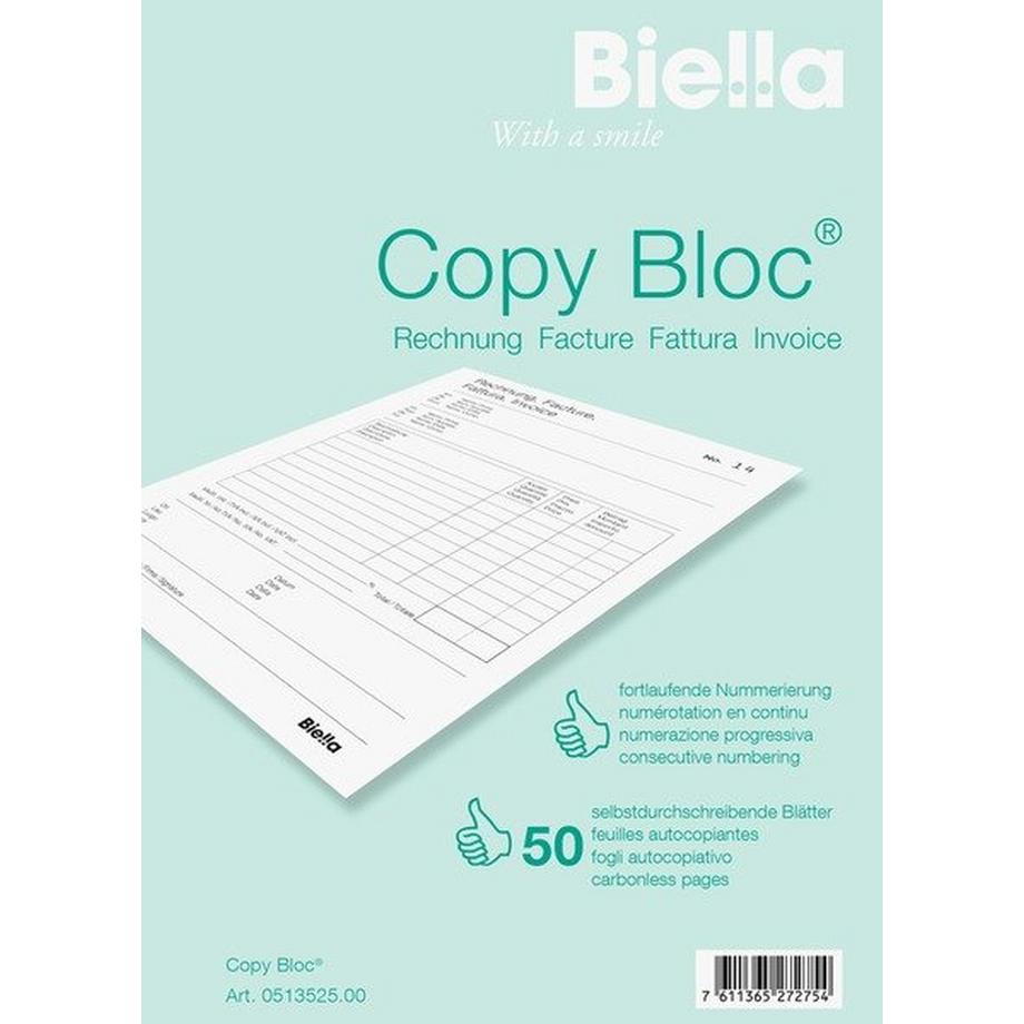 BIELLA Rechnung COPY-BLOC D/F A5 513525.00 selbstdurchschreib. 50x2 Blatt