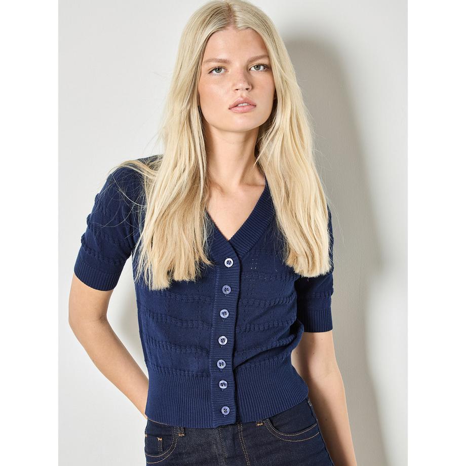 Gestreifter Pointelle-Strickcardigan