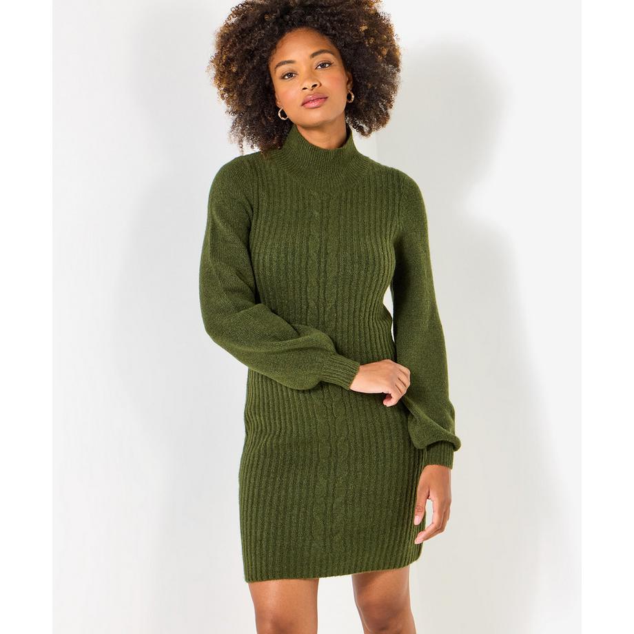 Kuscheliges Strickkleid mit Zopfmuster und Ballonärmeln