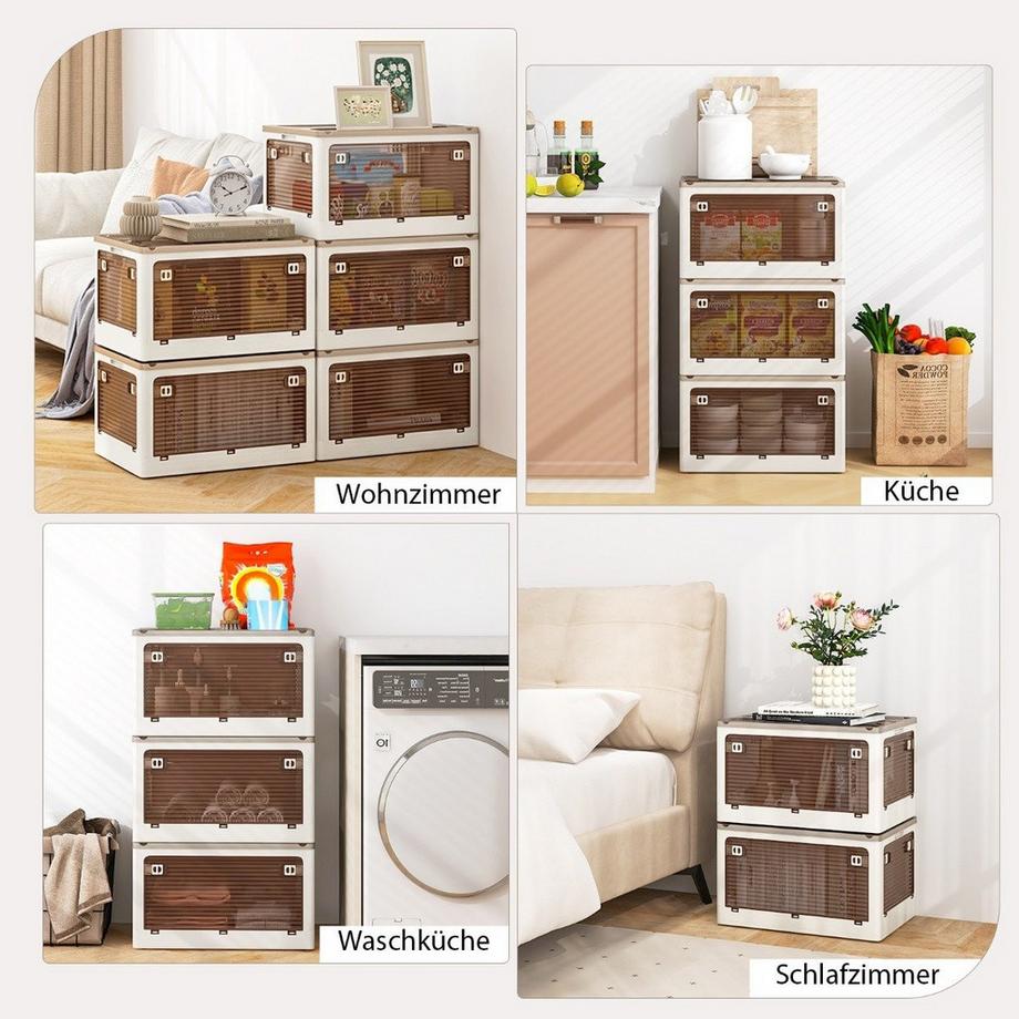 Northio 3er Set Aufbewahrungsboxen mit Deckel auf Rollen Klappbare Stapelboxen von 5 Seiten Zugänglich 132 Liter  