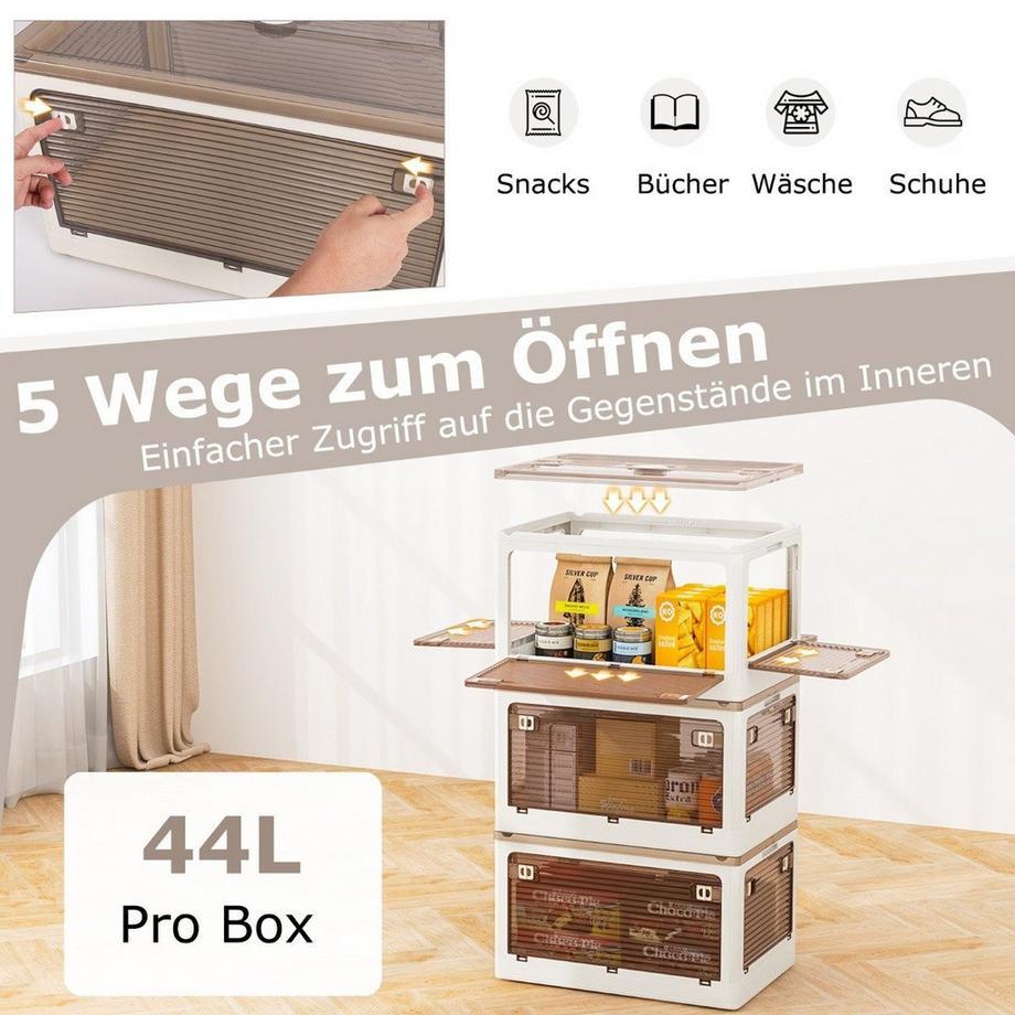 Northio 3er Set Aufbewahrungsboxen mit Deckel auf Rollen Klappbare Stapelboxen von 5 Seiten Zugänglich 132 Liter  