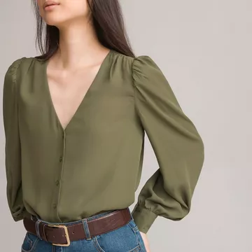 Langärmelige Bluse mit V-Ausschnitt