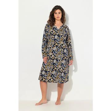 Chemise de nuit à manches longues, décolleté en forme de cœur, motif à fleurs