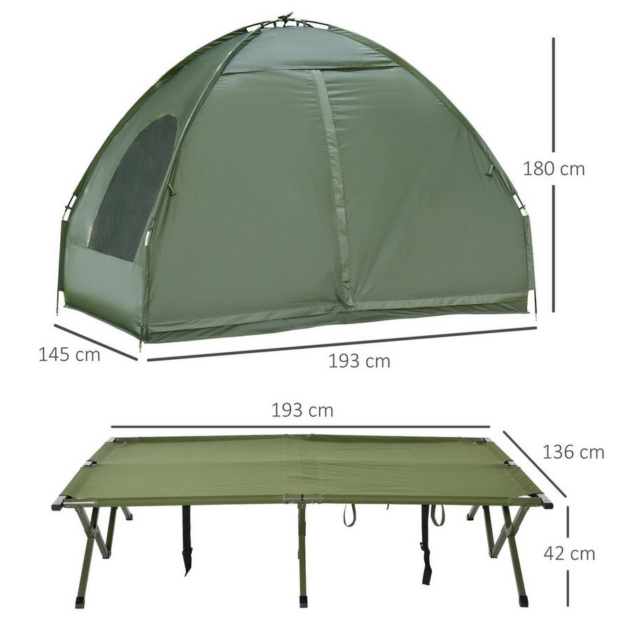 Northio  Lit Et Tente De Camping Surélevés Tente Dôme Avec Matelas Pneumatique Et Pompe Taffetas Vert 193 X 136 X 178 Cm 