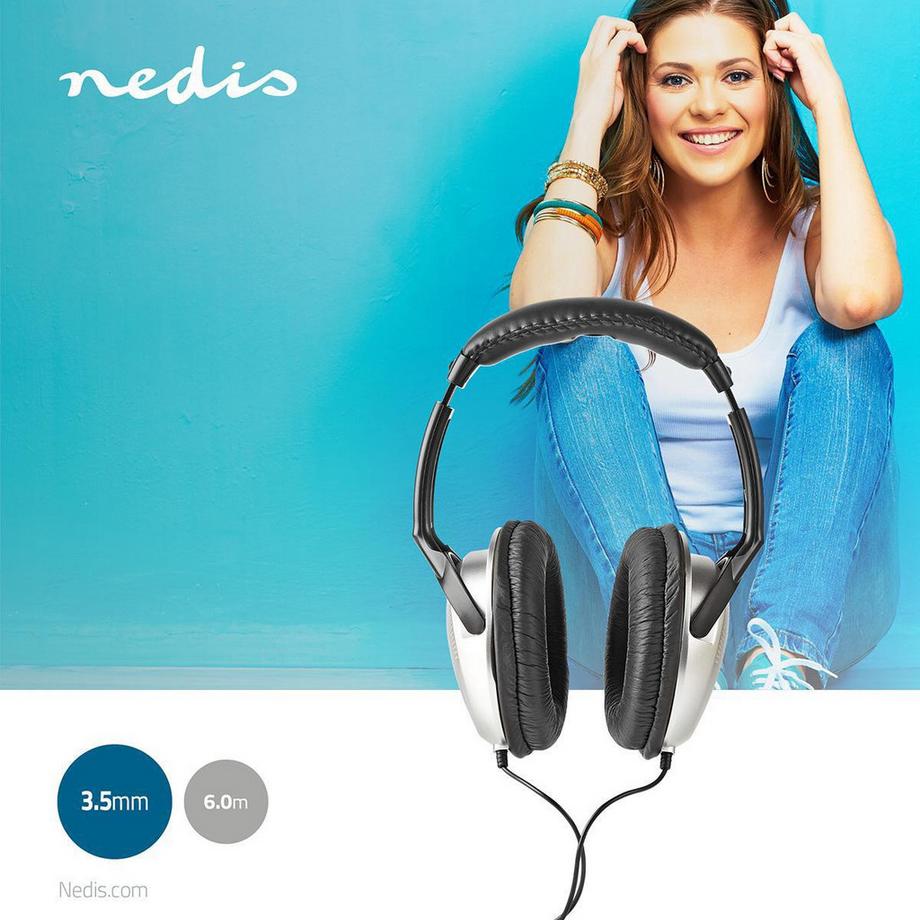 Nedis  Over-Ear-Kabel-Kopfhörer | Kabellänge: 6,00 m | Volumensteuerung | Silber 