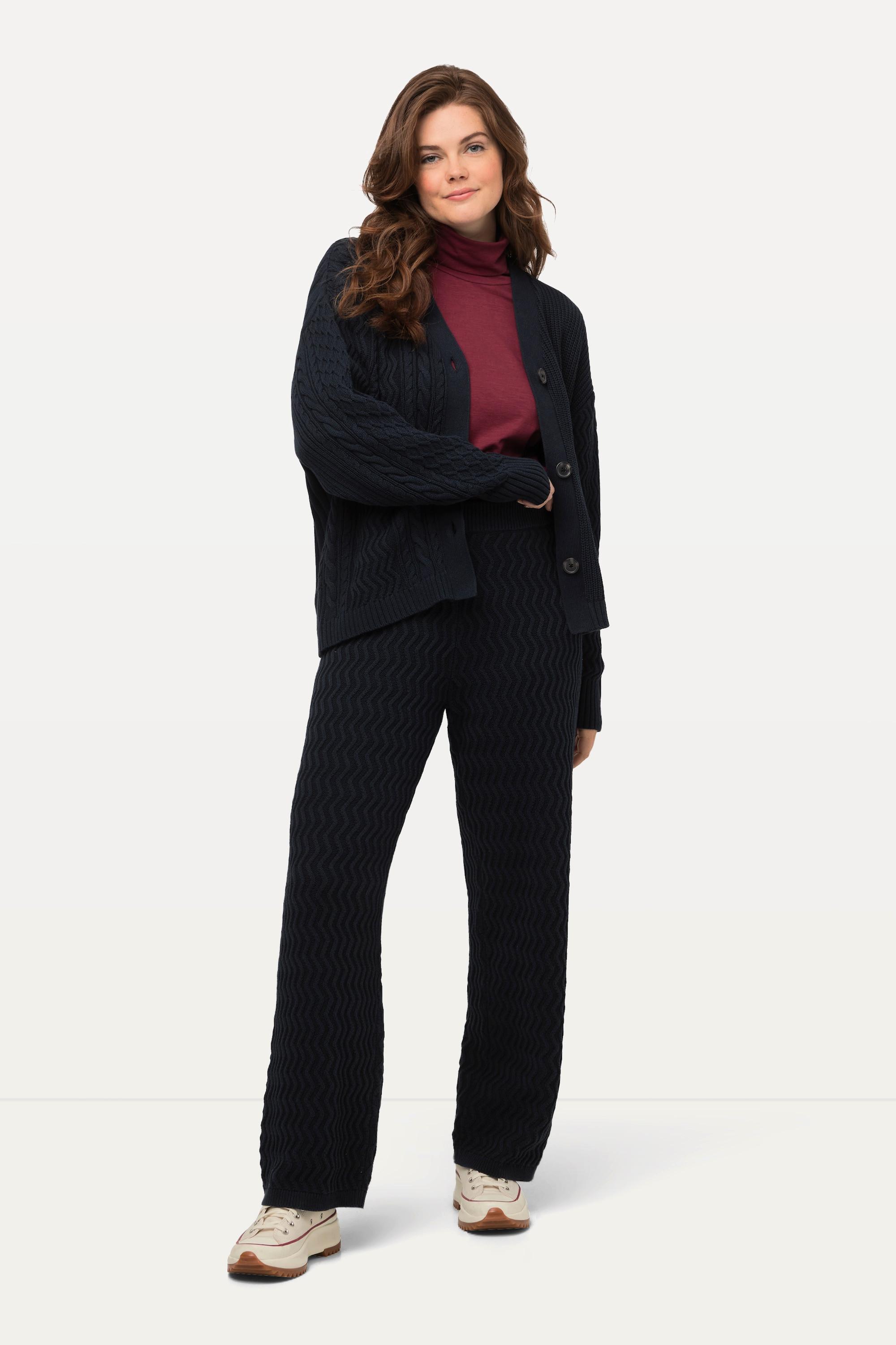 Ulla Popken Rose Strickhose Gerades Bein Zackenmuster  