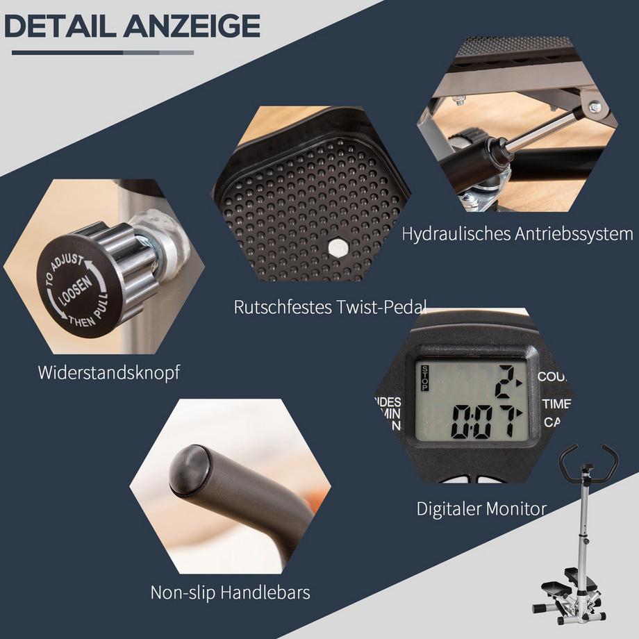 Northio  Stepper Handgriff Heimtrainer Fitnessgerät Bein Po-Training Lcd-Bildschirm Verstellbar Geschwindigkeit 