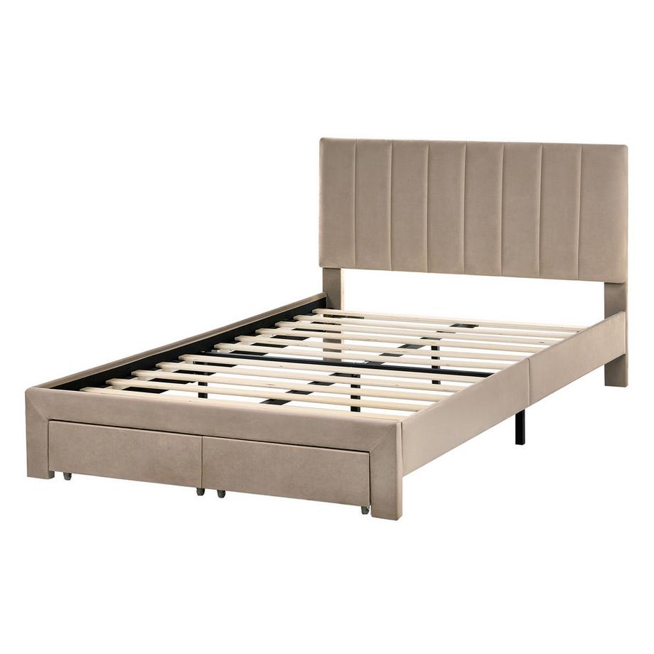 Beliani Letto con cassetti contenitori en Velluto  LONZAC  