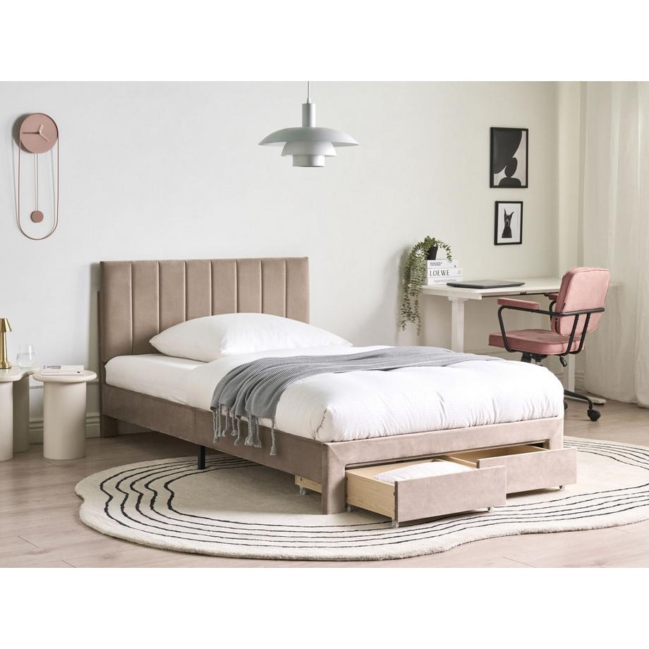 Beliani Letto con cassetti contenitori en Velluto  LONZAC  