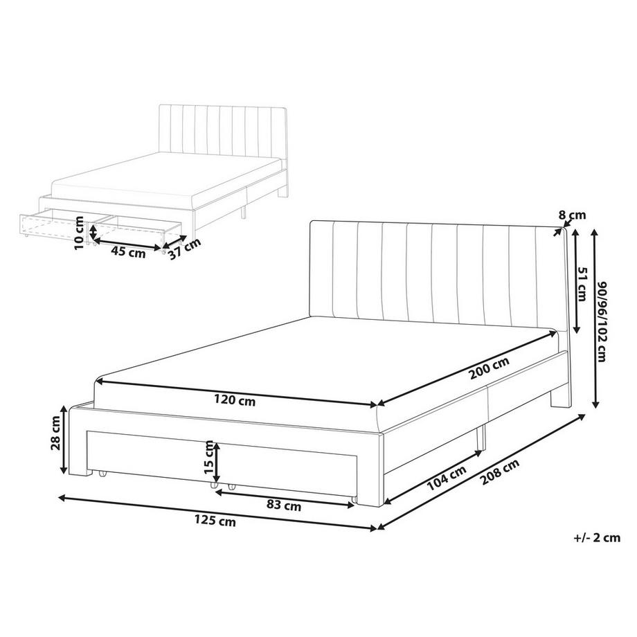 Beliani Letto con cassetti contenitori en Velluto  LONZAC  