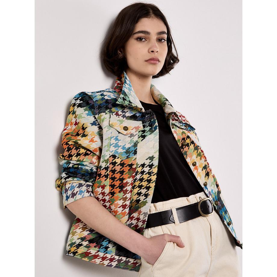 Veste colorée à motif pied-de-poule