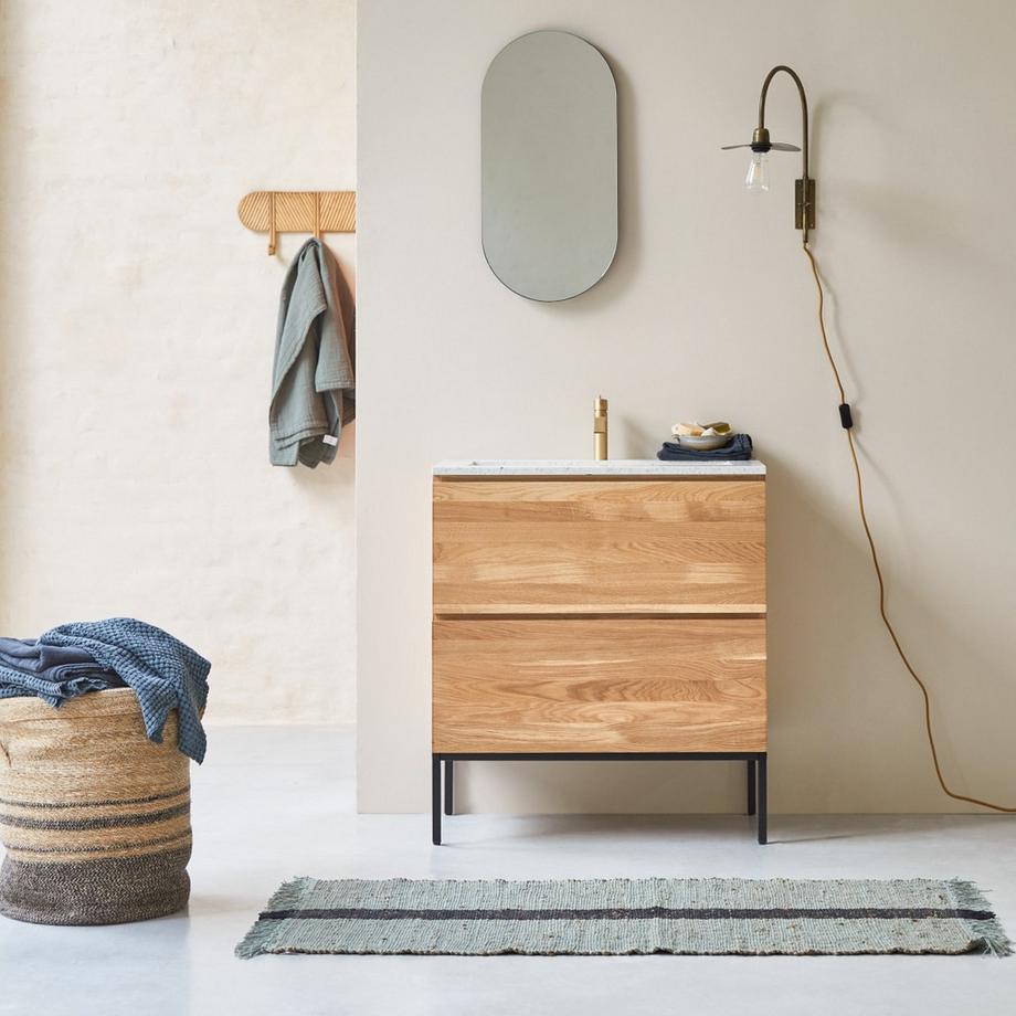 Tikamoon Mobile per il bagno in legno di quercia massello e battuto di terrazzo premium Moon 80 cm Nova  