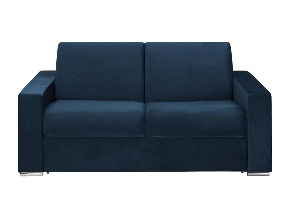 Vente-unique Schlafsofa mit Matratze 2-Sitzer Samt - Dunkelblau - Liegefläche mit Lattenrost: 120 cm - Matratzenhöhe: 18 cm mit Memory Schaum - CALITO  