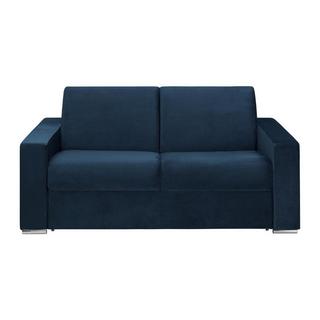 Vente-unique Schlafsofa mit Matratze 2-Sitzer Samt - Dunkelblau - Liegefläche mit Lattenrost: 120 cm - Matratzenhöhe: 18 cm mit Memory Schaum - CALITO  
