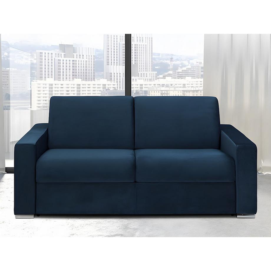 Vente-unique Schlafsofa mit Matratze 2-Sitzer Samt - Dunkelblau - Liegefläche mit Lattenrost: 120 cm - Matratzenhöhe: 18 cm mit Memory Schaum - CALITO  