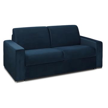 Schlafsofa mit Matratze 2-Sitzer Samt - Dunkelblau - Liegefläche mit Lattenrost: 120 cm - Matratzenhöhe: 18 cm mit Memory Schaum - CALITO