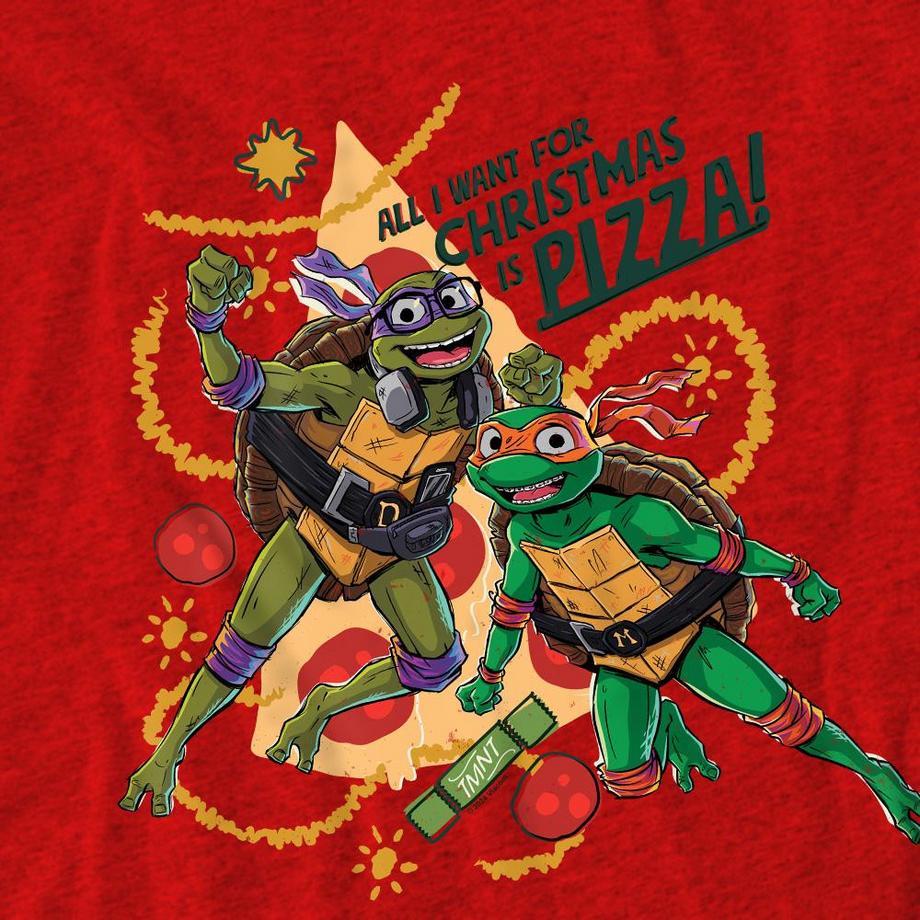 TEENAGE MUTANT NINJA TURTLE  Maglietta Natale Michelangelo E Donatello Pizza 