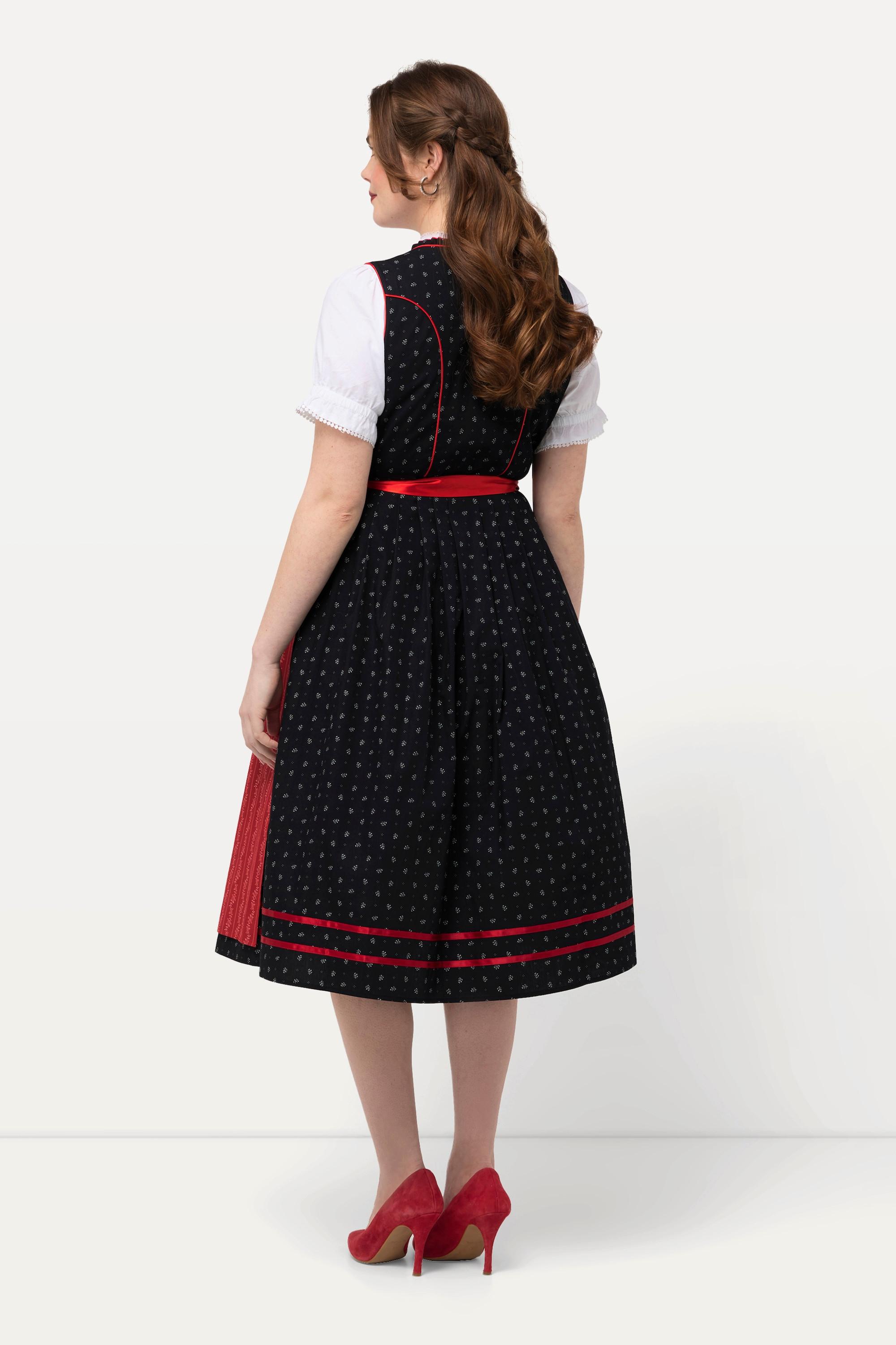Ulla Popken Dirndl Ricamo Floreale Scollo Rettangolare Senza Maniche  