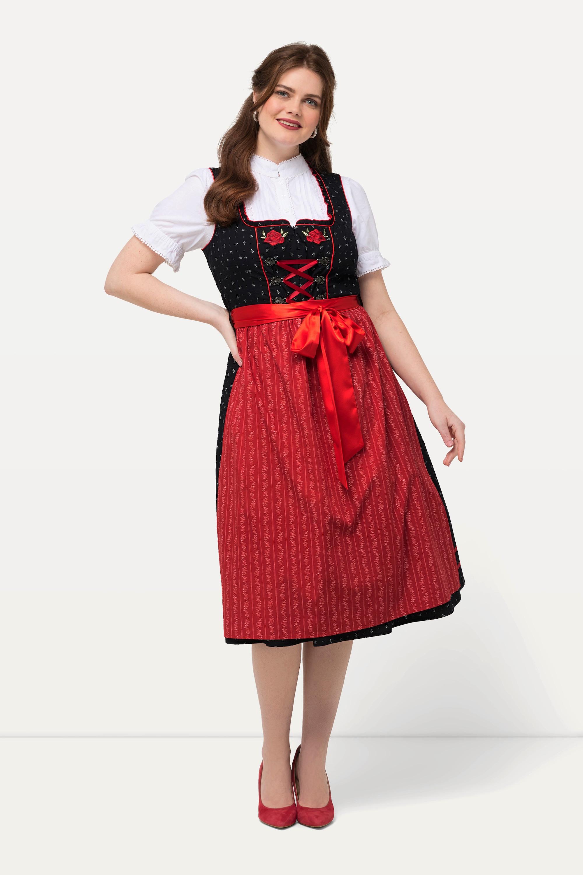 Ulla Popken Dirndl Ricamo Floreale Scollo Rettangolare Senza Maniche  