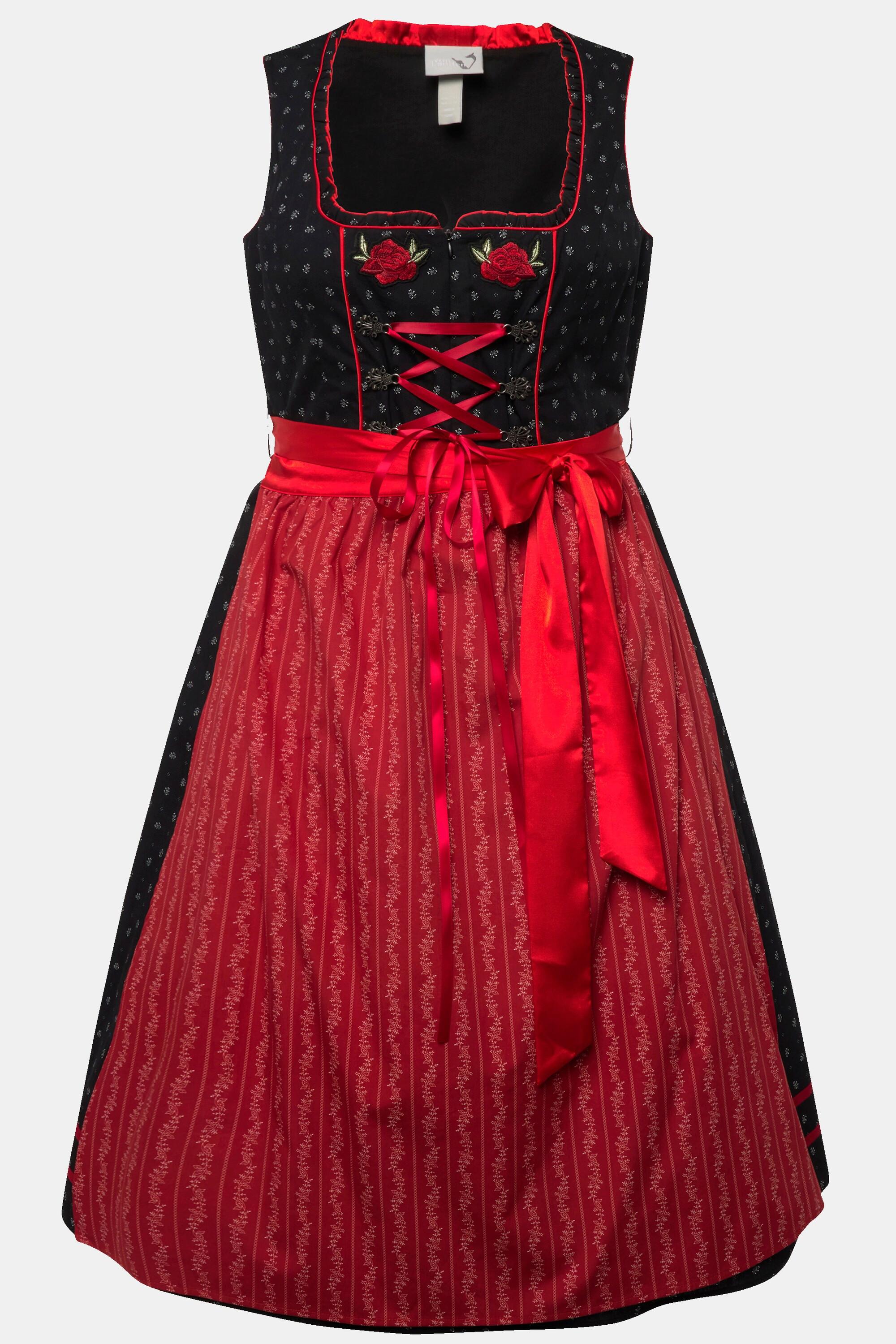 Ulla Popken Dirndl Ricamo Floreale Scollo Rettangolare Senza Maniche  