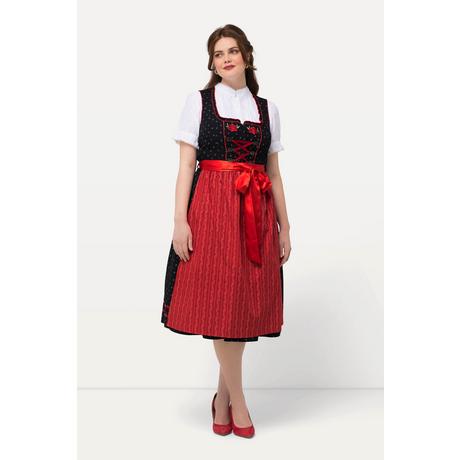 Ulla Popken Dirndl Ricamo Floreale Scollo Rettangolare Senza Maniche  