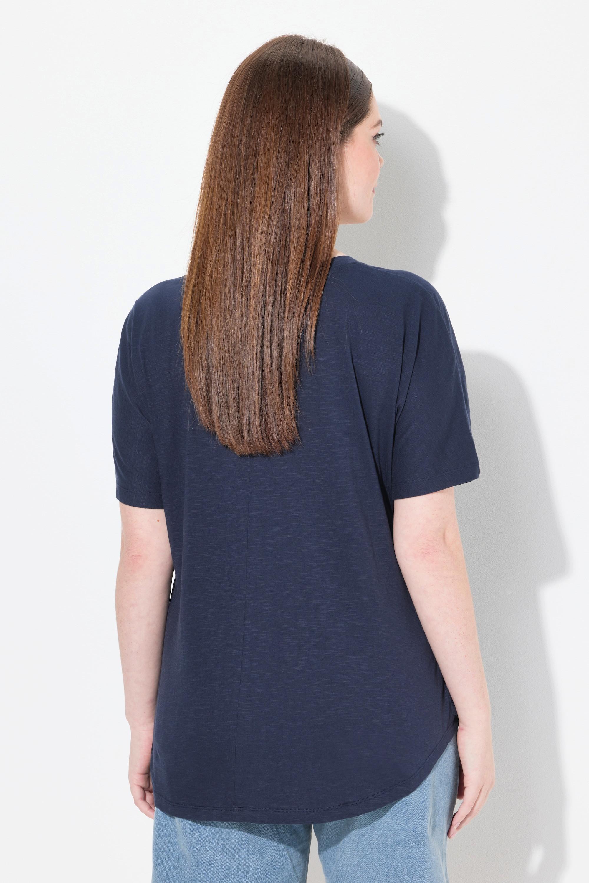 Ulla Popken T-shirt Nervature Scollo Rotondo Mezza Manica  