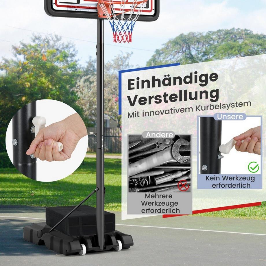 B2X  Outdoor Basketballkorb mit Ständer & Handkurbel & Gewichtssack & 2 Netzen Basketballständer 