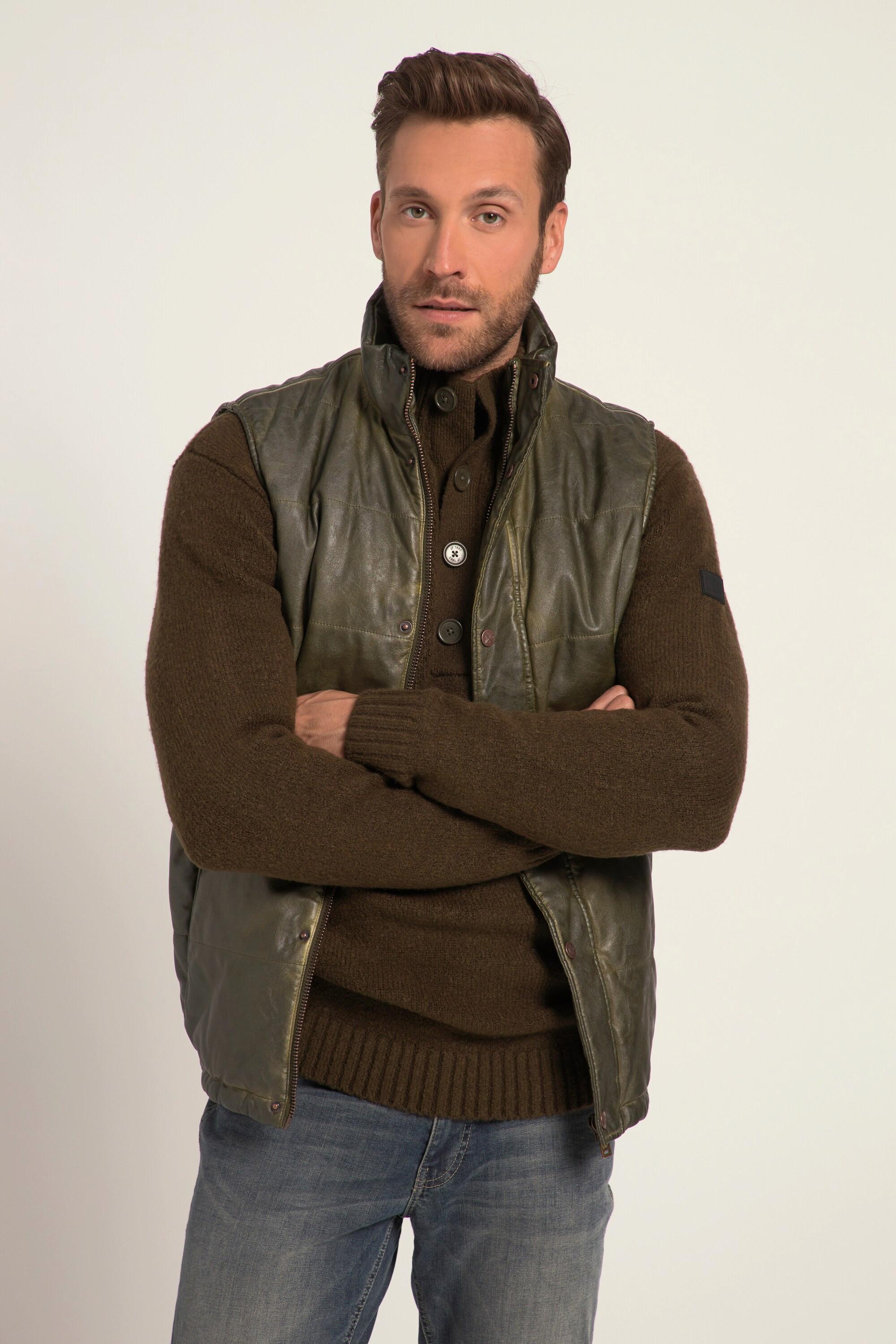 JP1880 Outdoor Steppweste Vintage Lederoptik Stehkragen  