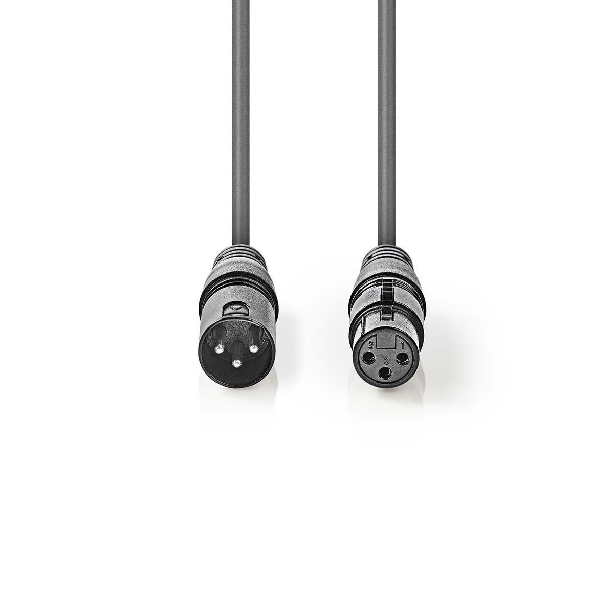 Nedis  DMX-Adapterkabel | XLR 3-poliger Stecker | XLR 3-polige Buchse | Vernickelt | 5,00 m | Rund | PVC | Dunkelgrau | Papphülle 