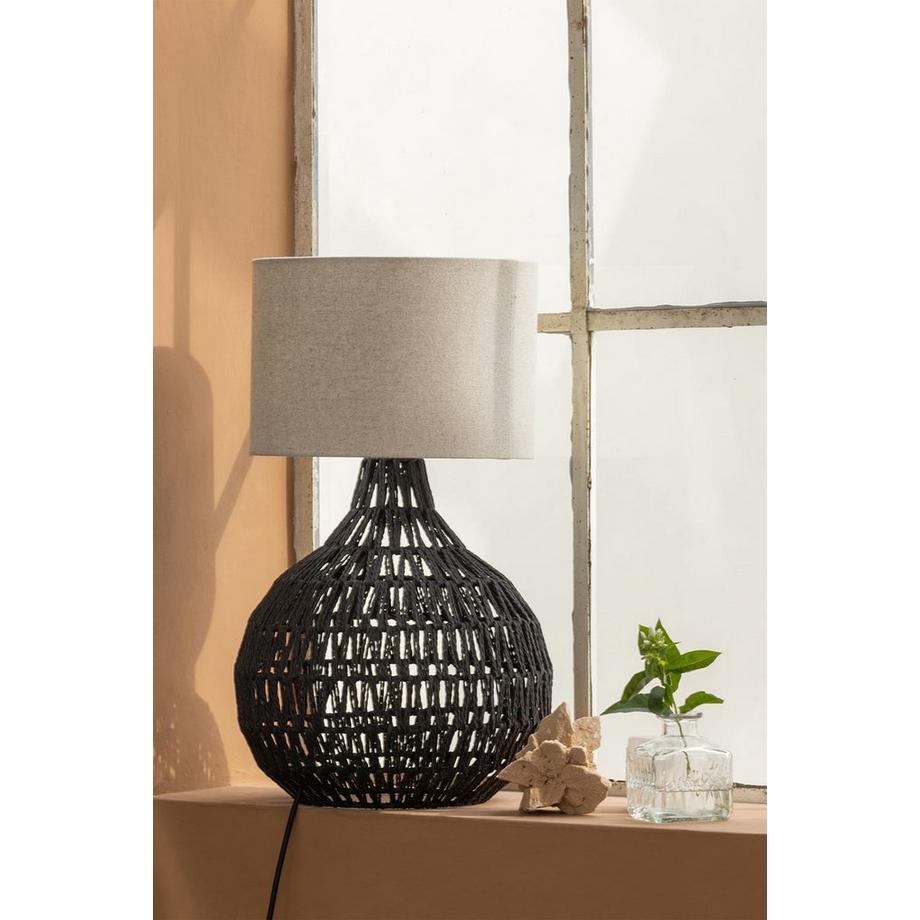 mutoni Pied de lampe à poser Macy papier rotin noir  