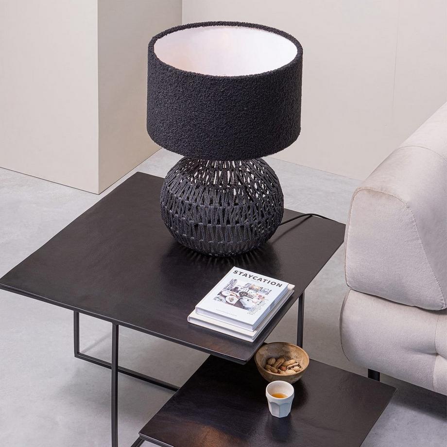 mutoni Pied de lampe à poser Macy papier rotin noir  