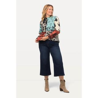 Ulla Popken  Culottes di jeans modello Mary con taglio della gamba ampio e cintura comoda 