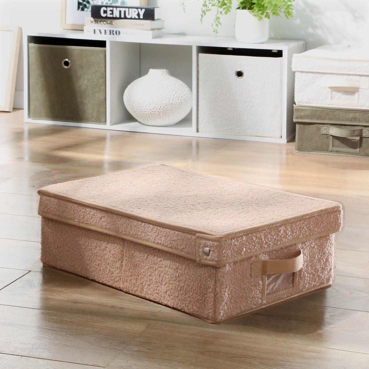 Calicosy Boîte rangement avec couvercle tissu bouclette beige - L31,5 cm  