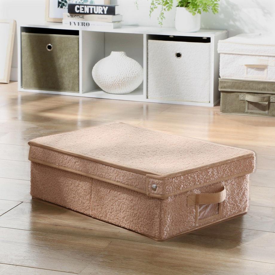 Calicosy Boîte rangement avec couvercle tissu bouclette beige - L31,5 cm  