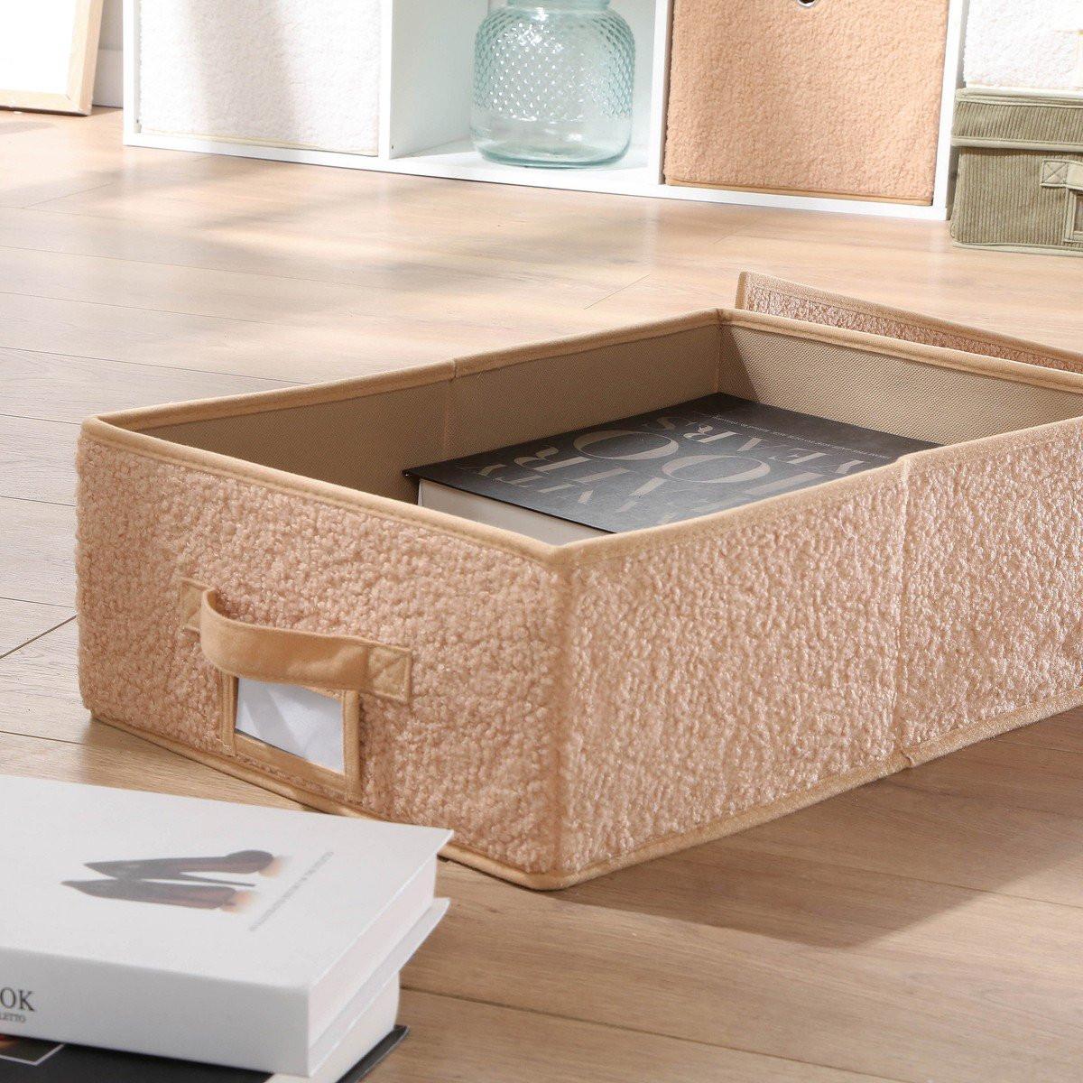 Calicosy Boîte rangement avec couvercle tissu bouclette beige - L31,5 cm  