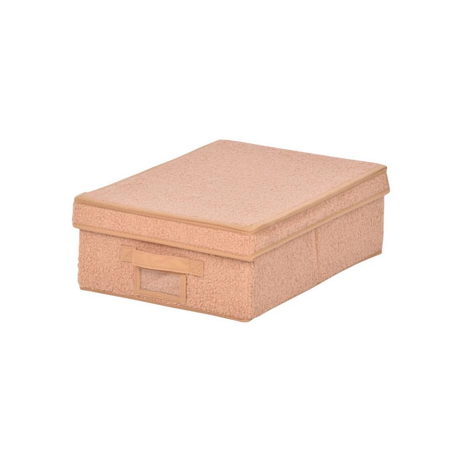 Aufbewahrungsbox mit Deckel aus Bouclé-Stoff in Beige - L31,5 cm