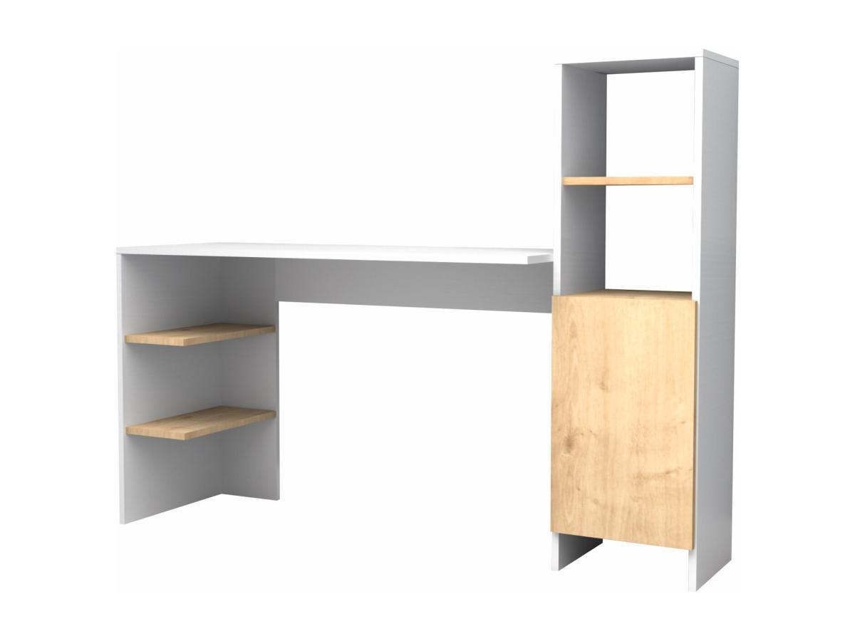 Vente-unique Bureau avec rangements - Coloris : Blanc et naturel - NAROCI  