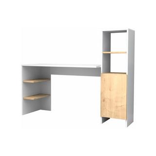 Vente-unique Bureau avec rangements - Coloris : Blanc et naturel - NAROCI  