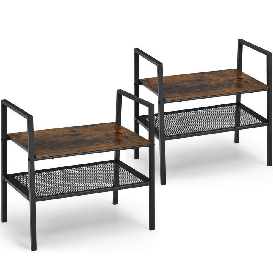 Northix Étagère à chaussures empilable à 2 niveaux en bois et métal 54 x 32 x 52 cm marron + noir  