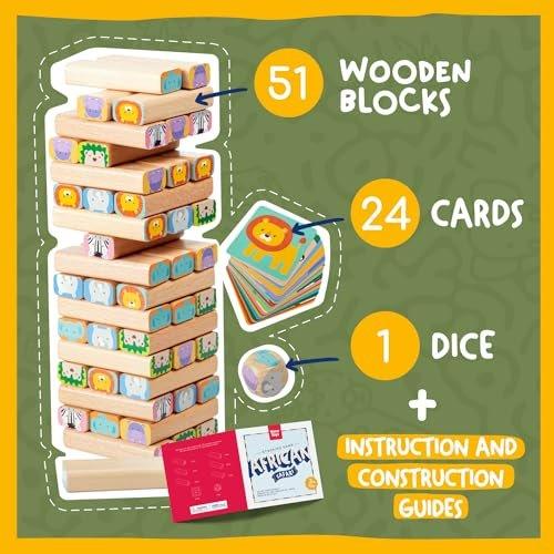 Activity-board  Jeu d'empilage de blocs en bois – Jeu social familial 4 en 1 Wiggle Tower – Ensemble : blocs de construction 