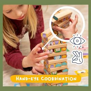 Activity-board  Jeu d'empilage de blocs en bois – Jeu social familial 4 en 1 Wiggle Tower – Ensemble : blocs de construction 