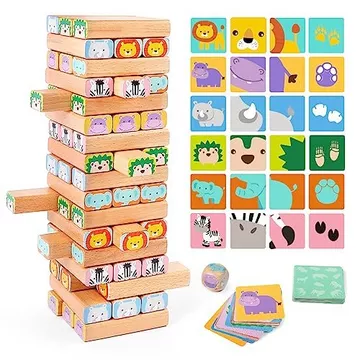 Holzklötze Stacking Game - 4-in-1 Wiggle Tower Family Social Game - Set: Bauklötze