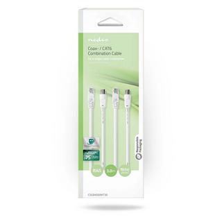 Nedis  Koax & Cat6 Kombikabel | IEC (Koax) Stecker / RJ45 Stecker | IEC (Koax) Buchse / RJ45 Stecker | Vernickelt | RG58 | 75 Ohm | Doppelt geschirmt | 3,00 m | Rund | PVC | Weiß | Box 