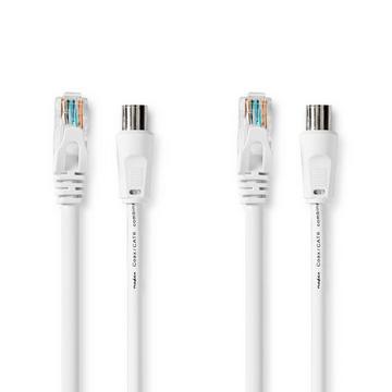 Cavo coassiale e Cat6 combinato | IEC (coassiale) maschio / RJ45 maschio | IEC (coassiale) femmina / RJ45 maschio | nichelato | RG58 | 75 Ohm | doppia schermatura | 3,00 m | rotondo | PVC | bianco | scatola