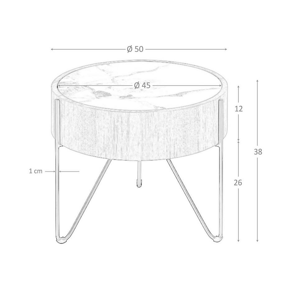 ANGEL CERDA Runder Ecktisch aus Porzellanmarmor, Nussbaum undem Stahl  