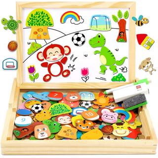 Activity-board  Holzpuzzle mit Doppelplatte - 110 Teile magnetisches Holzspielzeug mit Tier- und Fußballmuster 