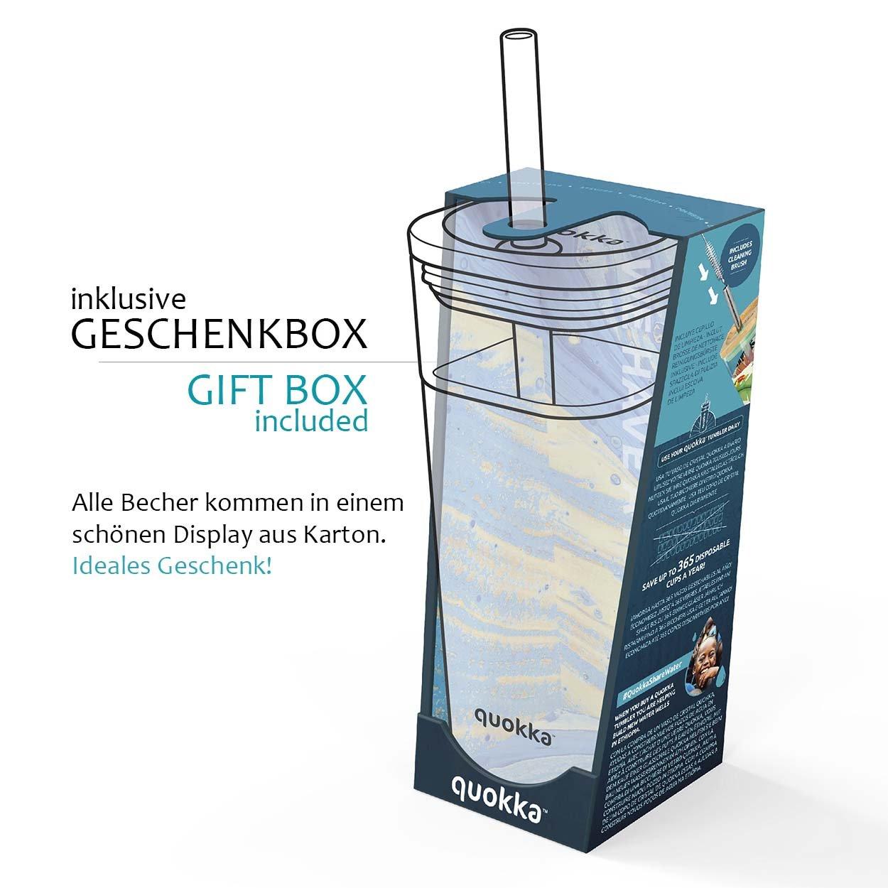 Quokka Cube Glas Toucans 540 ml - Trinkbehälter mit Strohhalm  