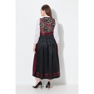 Ulla Popken Dirndl Floral Décolleté Carré Sans Manches avec Tablier en Satin  