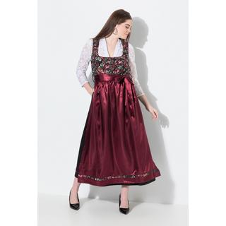 Ulla Popken Dirndl Floral Décolleté Carré Sans Manches avec Tablier en Satin  
